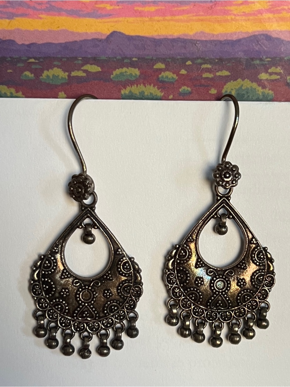 Oxidized SilverTone Boho Tribal Fringe Dangle Earrings